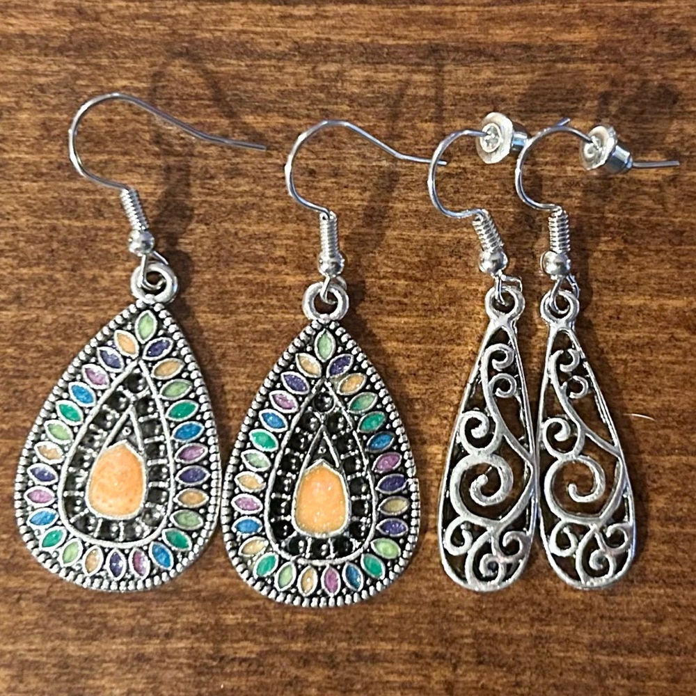 Silver-tone Dangle Earrings - 2 Pairs